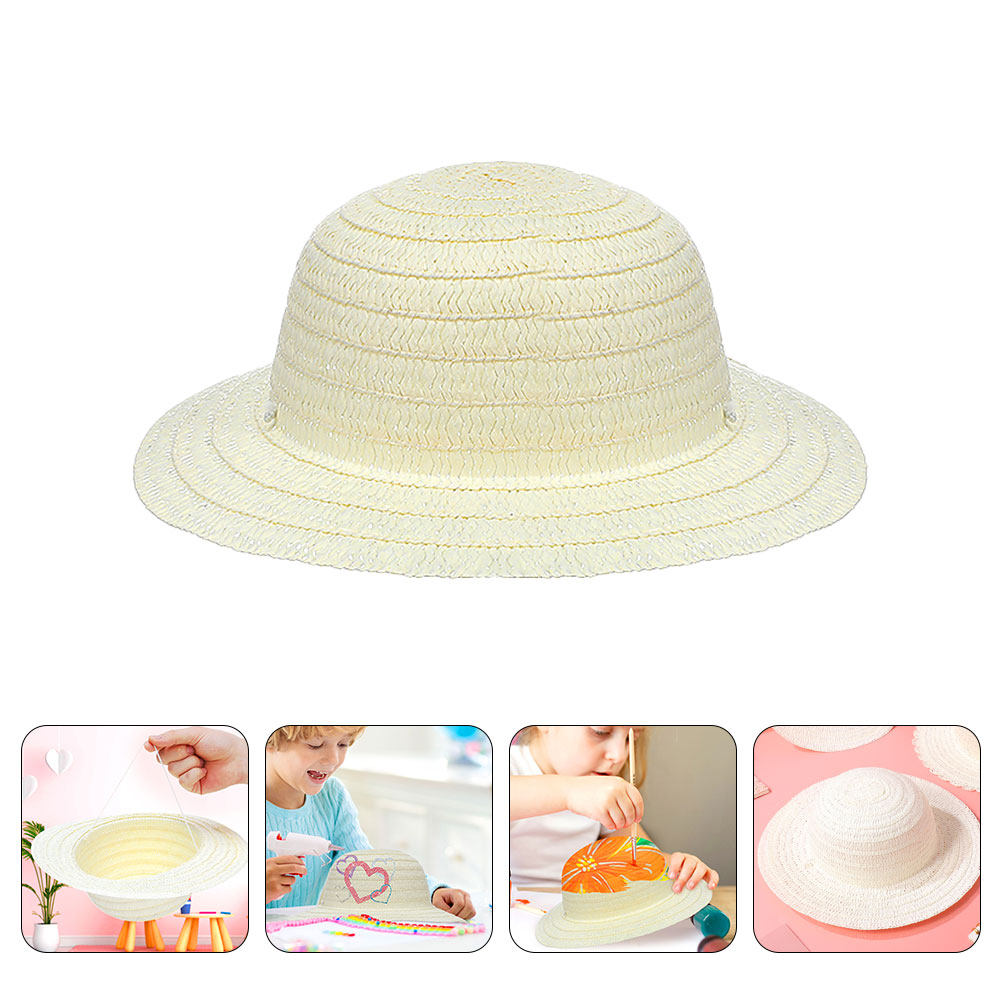 8Pcs Topi Jerami Anak DIY Puti - Art Craft Handmade ulasan dan harga
