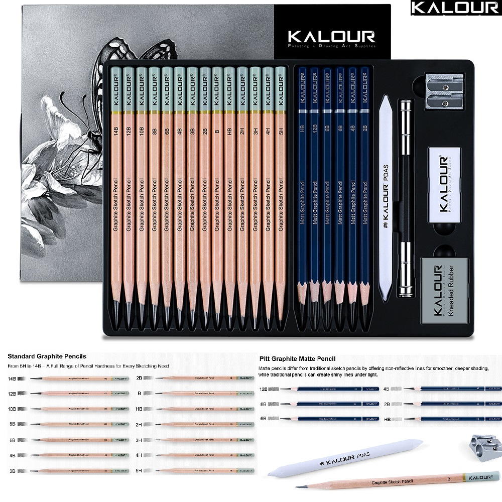 KALOUR 25/22pcs Set Alat Pensi - Sketching Charcoal Set ulasan dan harga